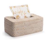Ujjdwiurgh Soporte decorativo para pañuelos tejidos, cubierta de caja de pañuelos de ratán, soporte rectangular de mimbre para caja de pañuelos para oficina en casa