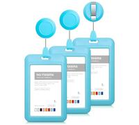 Ujjdwiurgh Soporte deslizante de plástico duro para tarjetas de identificación con clips retráctiles para carrete de identificación, paquete de 3 unidades, color azul claro