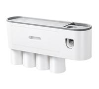 Ujjdwiurgh Un soporte para cepillos de dientes montado en la pared con 4 vasos, una bandeja grande y 1 juego de cajones de maquillaje