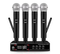 Ujjdwiurgh VM304 Audio de MicróFono InaláMbrico de 4 Canales MicróFono de Mano Alcance de 80 M para Karaoke Canto de Voz Conjunto PortáTil Enchufe de la UE