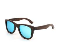 UJNHGQ Gafas de sol polarizadas vintage de moda para hombre, fabricadas en bambú natural con polarización artesanal, color azul hielo y estuche de madera.