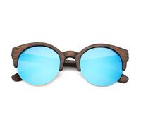 UJNHGQ Gafas de sol vintage de madera de bambú marrón con media montura para hombre y mujer, ideales para conducir, viajar y diseñar moda, color azul, estuche WoodPeelE