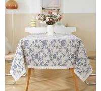 UJNHGQ Mantel de Lino y algodón con Estampado Vintage de Rosas Azules para pícnics al Aire Libre, cenas y Fiestas (140 x 260 cm, Encaje Blanco)