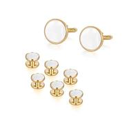 UJOY Juego de gemelos y tachuelas, 1 par de gemelos y 3 pares de tachuelas de esmoquin para hombre con caja de regalo, elegantes botones de camisa con caja de gemelos, paño de pulido negro para el día