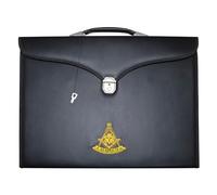 UK EMPIRE GROUP LIMITED Delantal masónico y funda de cuello de cadena, negro, emblema bordado a mano Past Master | Bolsa de transporte de portafolio de arte
