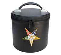 UK EMPIRE GROUP OES Fez Hat Case Black (emblema bordado a mano) Eastern Star - Caja de almacenamiento masónica