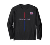 UK Faith Over Fear Brit Christian Reino Unido Bandera Colores Manga Larga