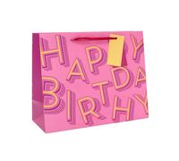 UK Greetings Bolsa de regalo grande para ella/amiga, bolsas de fiesta para regalos, cumpleaños, bodas, día de la madre, diseño de feliz cumpleaños rosa, 33 x 26,7 x 13,7 cm