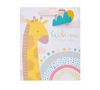 UK Greetings | Bolsa de regalo mediana para recién nacido niño o niña | Bolsas de fiesta para regalos | Cumpleaños/bodas/Navidad | Bonito diseño de jirafa | 19 x 23 x 8.9 cm