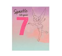 UK Greetings Disney - Tarjeta de 7º cumpleaños para ella/niña/amiga con sobre, diseño de lámina plateada, con Campanilla