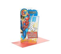 UK Greetings Marvel - Tarjeta de cumpleaños número 6 para él/niño con sobre, diseño de insignia, con Spider-Man, 121 mm x 229 mm