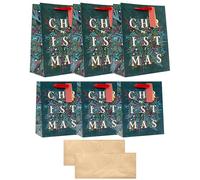 UK Greetings Paquete múltiple de 3 bolsas de regalo de Navidad grandes y 3 medianas y 10 hojas de papel de seda dorado, diseño de follaje de lujo