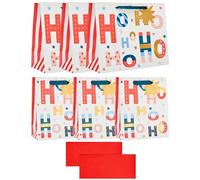 UK Greetings Paquete múltiple de 3 bolsas de regalo de Navidad grandes y 3 medianas y 10 hojas de papel de seda rojo - Diseño Ho Ho Ho