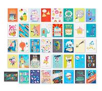 UK Greetings - Paquete múltiple de 40 tarjetas de cumpleaños para niños/niñas/niños, diseños brillantes con caja de recuerdo