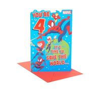 UK Greetings Tarjeta de 4º cumpleaños de Marvel para él/niño | Regalos de feliz cumpleaños | él, niños, hombres | Diseño desplegable | Con sobre | 155 x 235 mm