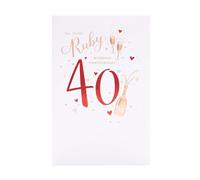 UK Greetings Tarjeta de 40 aniversario de boda para una pareja especial, feliz aniversario, para ella/él, diseño de rubí, con sobre, 155 x 235 mm