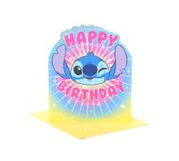 UK Greetings Tarjeta de cumpleaños de Disney Lilo & Stitch | Regalos de feliz cumpleaños | ella/él | Diseño de cara de Stitch | Con sobre | 15,9 x 18,4 cm