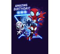 UK Greetings Tarjeta de cumpleaños de Marvel para niño, regalos de feliz cumpleaños, él, niños, hombres, diseño de Spidey & Friends con insignia, con sobre, 13,7 x 21 cm