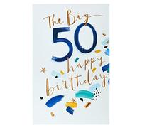 UK Greetings Tarjeta de cumpleaños número 50 para él/amigo, diseño de pinceladas azules
