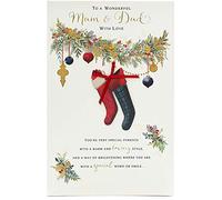 UK Greetings Tarjeta de Navidad para mamá y papá, diseño de medias y follaje