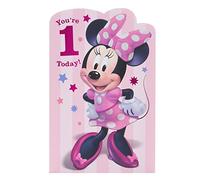UK Greetings Tarjeta de primer cumpleaños de Disney para ella/niña, regalos de feliz cumpleaños, para ella, niñas, mujeres, diseño rosa con Minnie Mouse, con sobre, 155 x 235 mm