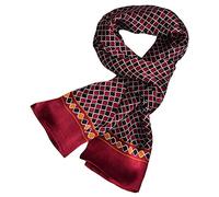 UK_Stone Bufanda de seda 100 % pura para hombre, diseño vintage de lunares, doble capa, para caballeros, Patrón ondulado rojo vino, Taille unique