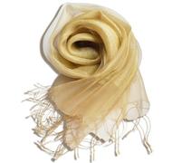UK_Stone Mujer Brillante Color Sólido 50% seda 50% Lurex Fiesta Estolas Chales Bufanda Wrap Con Flecos(Oro)