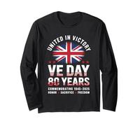 UK VE Day 80 Years Conmemoration 2025 Flag V-E Day Manga Larga