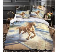 UKAWEGKKD Galope de Caballo en la Playa 3D Impresión Funda de edredón 3pz Microfibra Cremallera Oculta Digital Edredón Funda 2 Fundas Lavable a máquina Adolescentes Adultos King（220x240cm）