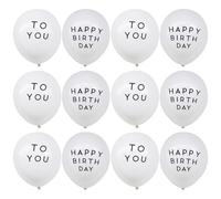 UKCOCO 100 Globos de Látex de 12 Pulgadas para Decoración de Fiesta Conjunto de Globos Blancos Letras Negras Happy Birthday To You Adecuado para Cumpleaños y Celebraciones