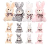 UKCOCO 12 piezas Lote de Llaveros de Conejo de Peluche Colores Gris Rosa Blanco y Colgantes Adorables para Mochilas y Decoración de