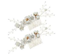 UKCOCO 2 Pcs Peinetas de Boda Flores y Gemas de Imitación para Novias, Accesorios Pelo Elegantes para Bodas y Fiestas