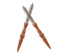 UKCOCO 2 Piezas Cepillo Rizador de Salón Peine de Rodillo Pequeño Mini Redondo Espiral, Madera y Cerdas de Jabalí, Antiestático, para Cabello y Bigote, Retoques Marcha y Uso Diario