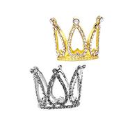 UKCOCO 2 piezas Coronas Delicadas para Tartas de Cumpleaños Adornos Metálicos Resistentes para Decoración de Fiestas Tiaras Doradas y Plateadas para Postres Festivos