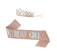 UKCOCO 2 piezas Faja Decorativa de Cumpleaños para Niñas con Set de Sash Satinado Rosa para Fiesta de Cumpleaños Accesorios Brillantes y Divertidos
