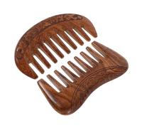 UKCOCO 2 piezas Peine Masajeador de Madera Negra Tallado Mano con Dientes Anchos Diseño Dual Redondo y Cuadrado para Cabello Grueso y Cuidado del Cabelludo Accesorio Artesanal para