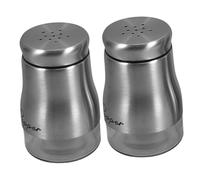 UKCOCO 2 piezas Saleros y Pimenteros de Vidrio con Soporte Botellas Portátiles para Condimentos Dispensadores con Diseño de Orificios para Control de Porción Aptos para Cocina y
