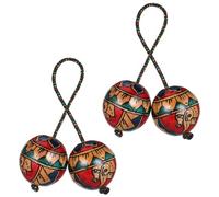 UKCOCO 2 sonajeros Rhythm Aslatua pintados a mano con doble bola de madera | Kashaka africana de madera, diseños de Vivid Artist Designs, para grupos folclóricos, percusión portátil.