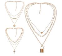 UKCOCO 3 Collares Vintage de Metal en Capas para Mujer Juego de 3 Piezas Modelos 14 16 y 20 Collar Ajustable en Longitud Cadena Cuello Accesorio de Joyería para Otoño E Invierno