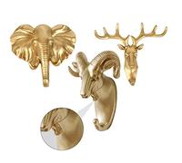 UKCOCO 3 Piezas Soporte de Pared de Animal Traceless Gancho Decorativo de Juego de Dorado para Ropa y Sombreros Ganchos de PVC para Decoración