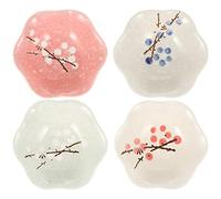UKCOCO 4 piezas Conjunto de Cuencos de Cerámica para Salsas Platos de Pintados Mano Perfectos para Sushi y Aperitivos Resistencia al Calor y Limpieza