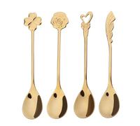 UKCOCO 4 piezas Cucharas de Café Inoxidable para Postres Helados y Bebidas Cucharas Largas con Diseño Elegante y Pulido para Uso Hogar y Cafeterías