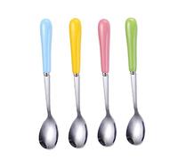 UKCOCO 4 piezas Cucharas de Café y Helado Inoxidable con Mango Cerámico Vibrantes Azul Rosa Amarillo Verde para y Postres