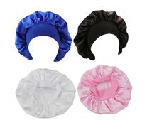 UKCOCO 4 piezas Gorros de Satén para Dormir Elásticos y Suaves con Colores Sólidos Negro Azul Real Rosa para Mujeres y Niñas para Cuidado Capilar Nocturno y Maquillaje