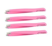 UKCOCO 4 piezas Pinzas de Cejas de Acero Inoxidable con Peine Ergonómicas y Precisas para Depilación y Maquillaje de Unidades Rosa Herramienta Compacta para Definir y Peinar Cejas