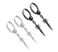 UKCOCO 4piezas Pendientes Clip Hip Hop Unisex Pendientes De Aro Negro y Plata Accesorios De Moda Para Hombre y Mujer Pareja