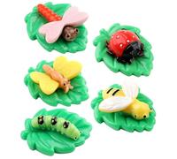 UKCOCO 5 Mini Dijes de Resina Forma de Animalitos en Diseño de Hoja, Tamaño Mini para Manualidades, Adornos Ligeros para Fundas de Teléfono y Decoración de Jardín en Miniatura