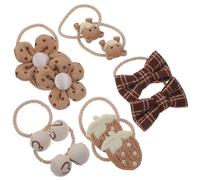 UKCOCO 5 Pares de Coleteros Elásticos para Niñas Pequeñas Cintas Cabello Flores y Diseño de Lazo Color Café Accesorios Suaves Que No Dañan el Pelo Ideales para Fiestas y Uso Diario
