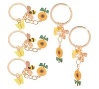 UKCOCO 5 Piezas Anillo de llave de girasol Decoración De Mochila Diseño de abejas lindo llavero para monedero accesorio de bolsas de animales encantos de abeja esmaltados Aleación de zinc