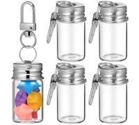 UKCOCO 5 Piezas Llavero Forma de Botella Deseos, Mini Botella de Vidrio 7ml, Acero Inoxidable, para Manualidades y Ocasiones de San Valentín